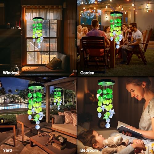 Solar Shell Gift for Mom Grandma Girls, White & Green Solar Christmas Wind Chimes for Outside, Outdoor Decorative Mobile Lights for Garden, Yard, Patio, Window, Party, Christmas Decorations - color: White & Green