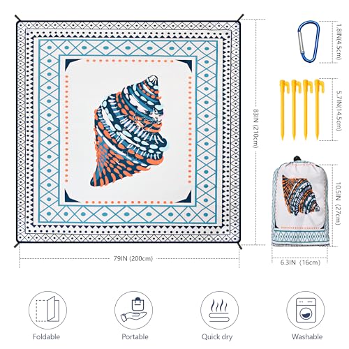 HIHOHO Beach Blanket Waterproof Sandproof Extra Large Beach Mat 79" X 83"/120"x108"for 1-8 Adults Quick Drying Durable Outdoor Picnic Mat for Beach Travel Camping Hiking - color: Colorful Spiral Conch - Lace Pattern, size: 79" X 83"（1~3 person）