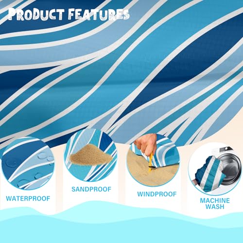 Beach Blanket Waterproof Sandproof 1-7 Adult Oversized 78 '' × 81 '' Lightweight Durable Compact Sand Free Extra Large Beach Mat for Travel Camping Hiking Picnic - color: Wave, size: 78“x81”