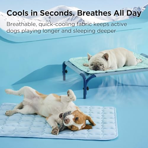 Bedsure Cooling Dog Mat Extra Large, Q-Max>0.5 XXLThin Breathable Cold Crate Pad for Pet, Portable Washable Kennel Bed for Summer Active Dog with Chill Soothing Fabric to Rapid Cooling, 48x30, Blue - color: Baby Blue, size: 48" x 30" (XXL)