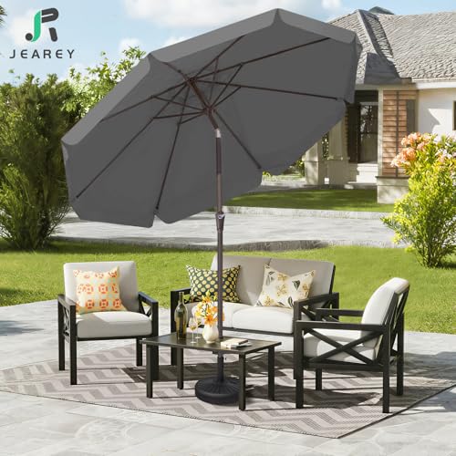 JEAREY 9 FT Patio Umbrella Outdoor, Table Umbrellas Market Umbrella w/Push Button Tilt/Crank, 8 Sturdy Ribs(Gray) - color: Gray