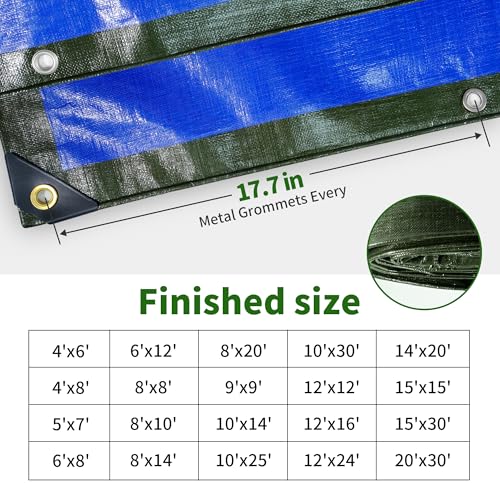 TARPAL 9x9 Tarp Heavy Duty Waterproof Tarp 16mil Thick Tarps with Metal Grommets Every 17.7" UV Protection&Tear -Resistant Cover for Firewood,Roof,Pool,Car,RV&Outdoor Furniture（Green/Blue） - color: Green/Blue, size: 9x9 Feet-Finished size