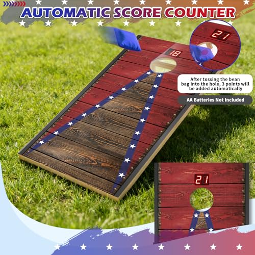Electronic Cornhole Board Set 4x2ft 2x1ft, Automatic Scoring Corn Hole Games for Adults & Kids, Wooden Portable Cornhole Set with 8 Bean Bags & Carrying Bag for Outdoor, Tailgate, Party - size: 4 x 2 ft
