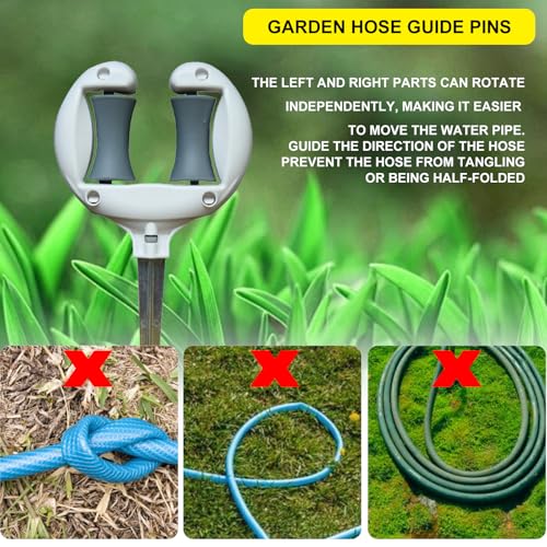 3 Pcs Garden Hose Guides for Outside - 10.6 Inch Rust-Proof ABS & Galvanized Metal Lawn Hose Guide Spike Holder, Roller Reel Lawn Hose Support, Garden Hose Guide Nail, Garden Hose Accessories