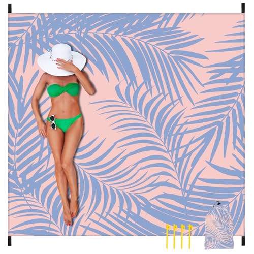 Beach Blanket 79" X 83" Oversized Lightweight, Beach Mat Waterproof Sandproof, Durable Picnic Mat Beach Accessories for Travel, Camping, Hiking - color: Pink-leaf