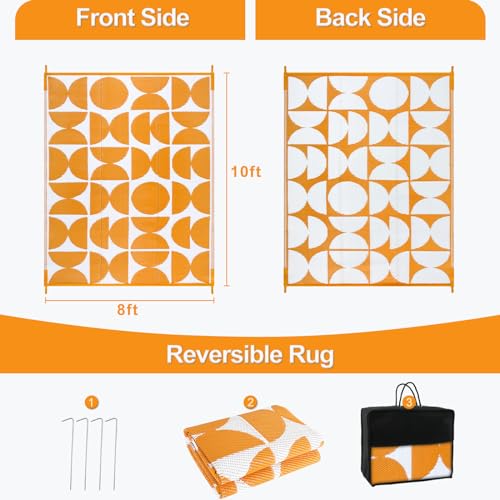 Wonnitar Outdoor Rugs 8x10 Waterproof Plastic Straw Rug, Large Outdoor Camping Rug for RV, Reversible Portable Outside Lightweight Area Rug for Backyard Balcony Beach Picnic (Orange,8'x10') - color: Orange, size: 8' X 10' (Rectangular)