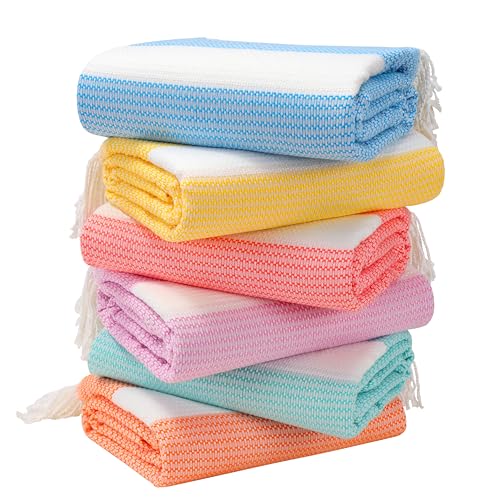 Genovega 6 Packs Oversized Turkish Beach Towel 74"x38" Thin Quick Dry Sand Free Pool Swim Towels Large XL Adult Clearance Blanket Travel Vacation Accessories Essentials Mulite Deep Blue Dot - color: Deepblue Green Purple Yellow Orange Pink Dot