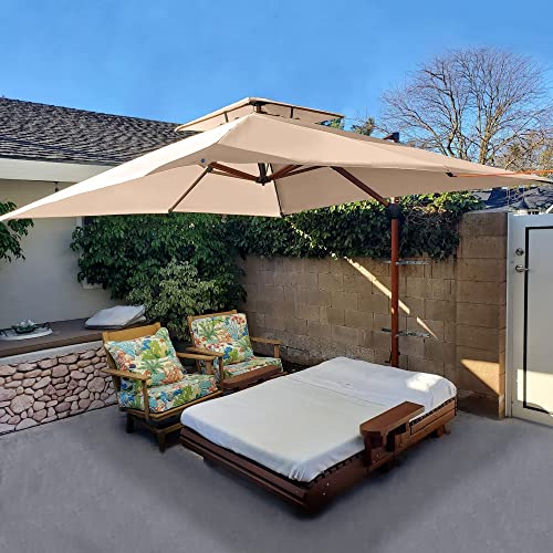 PURPLE LEAF 10ft Patio Umbrella Outdoor Square Umbrellas Large Cantilever Umbrella Windproof Offset Umbrellas Heavy Duty Sun Umbrella for Garden Deck Pool Patio, Beige - color: Beige, size: 10'X10', style: Umbrella