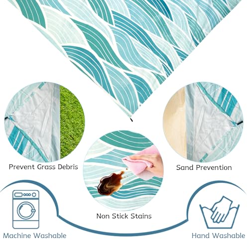Beach Blanket Waterproof Sandproof Beach Mat 79" X 83" for 2-8 Adults, Sand Free Mat Quick Drying for Travel, Camping, Hiking with 4 Stakes & 4 Corner Pockets - color: Wave
