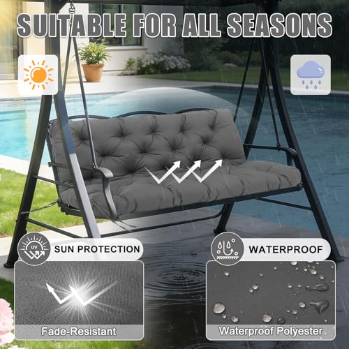 Porch Swing Cushions 48 inch Waterproof Outdoor Swing Cushion Replacement 2 Seater Thick 5in Patio Swing Cushions for Outdoor Furniture Bench (Dark Gray-48x40inch) - color: Dark Gray, size: 48x40x5inch