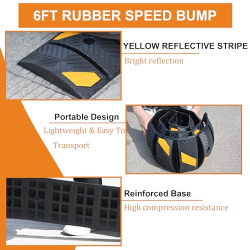 OrangeStar 6Ft Portable Rubber Speed Bump, Heavy Duty Speed Hump w/Reflective Yellow Strips for Asphalt Concrete Driveway Gravel(No Screws) - size: Portable Ramp-1 Pack