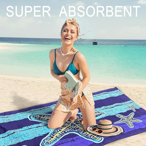 Bnuitland Starfish Pattern Beach Towel (35X75 inches), Oversized Quick Drying Absorbent Sand Free, Lightweight Towels for Travel Swimming Pool Picnic, 88% Polyester and 12% Polyamide, Blue - color: Starfish Blue