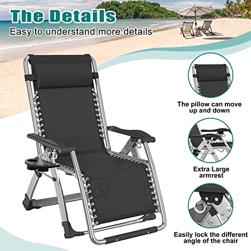 DoCred Zero Gravity Chair, Lawn Recliner, Reclining Patio Lounger Chair, Folding Portable Chaise with Detachable Soft Cushion, Cup Holder, Headrest - color: Smoky Gray, style: Zero Gravity Chair