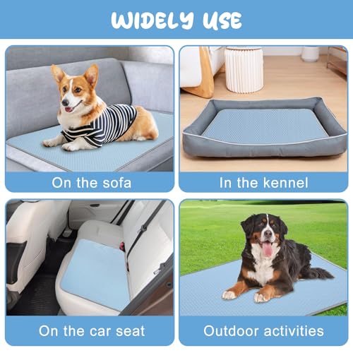 Buvlnee Summer Dog Cooling Mat Washable Ice Silk Self Cool Pad for Small Medium Large Dogs and Cats, Pet Sleeping Pad for Crate, Bed, Indoor & Outdoor Floor, Car Seats - color: Blue, size: 40x28in