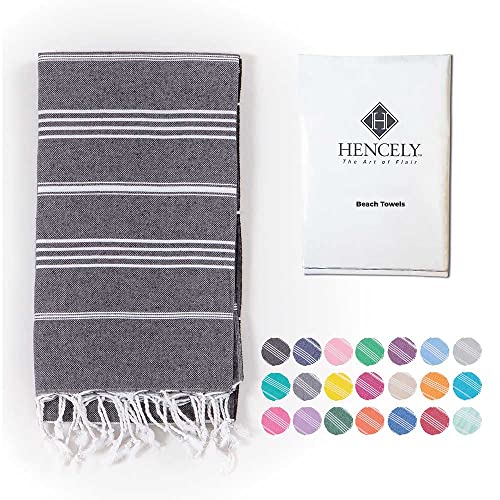 Hencely Turkish Beach Towel 37x68 Oversized, Sand-Free, Quick-Dry, Lightweight - Travel Essential for Pool & Bath - Striped 100% Cotton Bathroom Towels Accessories Gift (Black) - color: Black