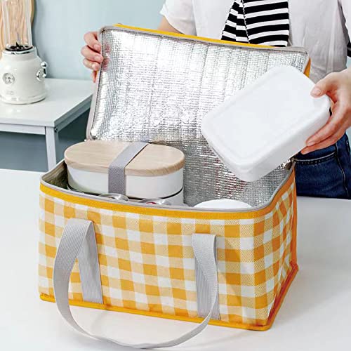 Insulated Picnic Cooler Bag - Zippered Top, Keeps Hot or Cold - Perfect for Picnics, Beach, Food Delivery & Outdoor (13.8x7.9x7.9 in) - color: Yellow