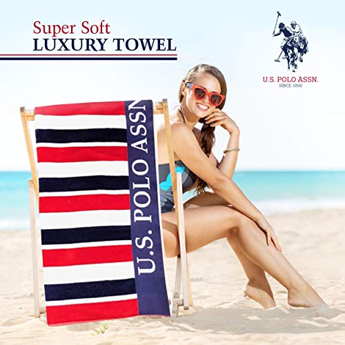 U.S. Polo Assn. Oversized (40” x 70”) Striped Nautical Design Beach Towel - Luxury Plush Cotton Hotel Quality for Bath, Pool - East Coast Stripe - color: East Coast Stripe, size: 40" x 70"