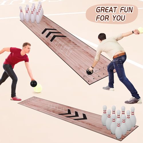 Mini Bowling Set, Indoor & Outdoor Home Bowling Alley Set with Thicken Lane, Bowling Pins & Ball Set for Family & Friends, Diatomite & Rubber Materials Lane (Upgrade)
