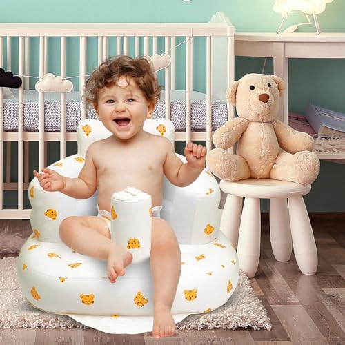 AirSwim Inflatable Baby Chair, Inflatable Baby Seat for Babies 3 Months and Up, Summer Blow Up Chair with Built in Air Pump, Bumbo Seat for Learning to Sit, Palying, Camping, Tiger - color: Tiger