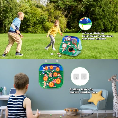 Bean Bag Toss Game Sets for Kids-3-in-1 Corn Hole Games for Kids,Kid Cornhole Game Set,Outside Backyard Outdoor Indoor Party Family Bean Bags Kid Tossing - color: Soccergoal
