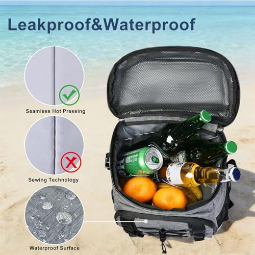 33 Cans Insulated Backpack Cooler - Leakproof Waterproof Lightweight Soft Coolers Bag for Camping Picnic Hiking Beach and Lunchbox Backpacks Bags-Leak Proof Ice Chest Back Pack - color: Gray