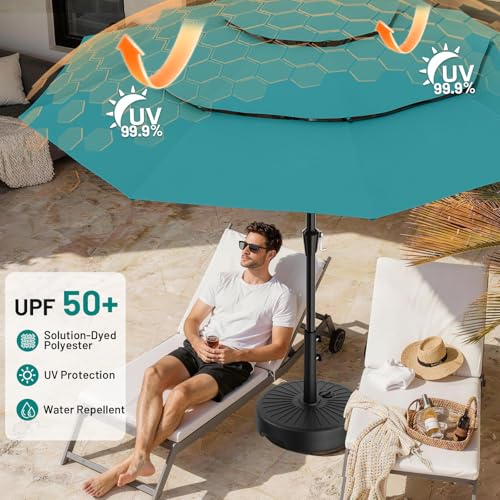 AreShark 9ft 3-Tier Patio Umbrellas, Outdoor Umbrella with 8 Sturdy Ribs UV Protection Windproof, Market Table Umbrella w/Push Button Tilt & Crank for Pool, Porch, Deck, Garden(Lake Blue) - color: Lake Blue