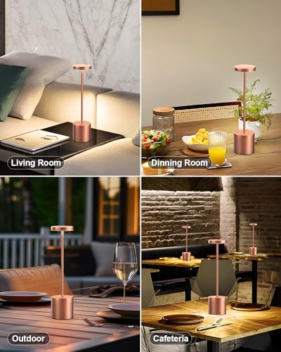 Swinerton Cordless Table Lamps Rechargeable, Portable LED Desk Lamp, 5000mAh Battery Powered Wireless Table Light - 3 Color Dimmable Lighting for Restaurant Dining Patio Outdoor Bedroom(Rose Gold) - color: Rose Gold