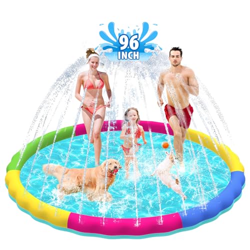 Raxurt Splash Pad, 97 Inch Splash Sprinkler Pad for Kids Dogs Thickened Durable Dog Pool Bath Pool Pet Summer Outdoor Water Toys, Colorful - color: Colorful, size: 97in