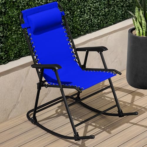 Best Choice Products Outdoor Zero Gravity Rocking Chair, Folding Reclining Patio Lounge Chair with Adjustable Pillow for Lawn, Beach, Camping - Cobalt Blue - color: Cobalt Blue