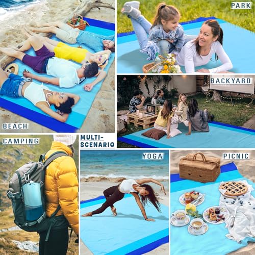 Beach Blanket Waterproof Sandproof 78''×81'' Large Suits 1-5 Adults Oversized Lightweight Picnic Mat Sand-Free Blanket for Camping Hiking Beach Travel - color: Blue, size: 78''x81''