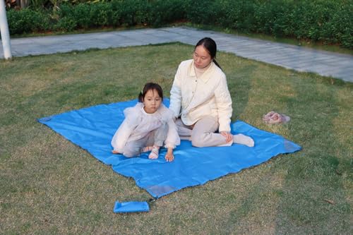 Orga'Neat Pocket Picnic Blanket, Beach Mat Waterproof Sandproof, Compact Lightweight Small Tarp for Camping, Hiking, Backpacking, Festival, Travel, Foldable in Bags (Blue/Grey, 55"x79") - color: Blue/Grey, size: 55"x79"