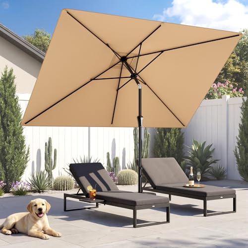 HOMSHADE 6.6 x 10 ft Rectangular Patio Umbrella Rectangle Umbrella Outdoor Patio, Large Outdoor Umbrellas for Patio Table with Tilting and Sun UV Protection for Pool, Deck, Market, Backyard - color: Beige