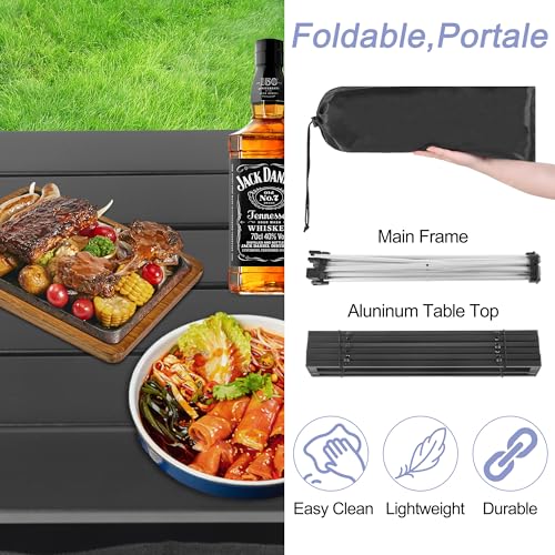 Grope Portable Camping Table Ultralight Aluminum Camp Table with Storage Bag,Beach Table for Sand with Carrying Bag,Prefect for Outdoor,Picnic,BBQ,Cooking,Festival (Black with Storage Bag-M) - color: Black With Storage Bag, size: Medium