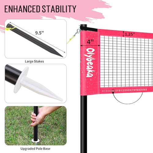 20ft Outdoor Volleyball & Badminton Combo Net Set for Backyard Beach with Adjustable Poles, Durable Anti-Sag Net, PU Volleyball, 2 Aluminum Rackets - color: Pink