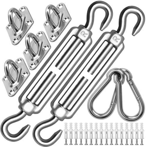 HYASIA Sun Shade Sail Hardware Kit 8 Inch for Rectangle & Triangle Shade Sail Install, Stainless Steel ShadeSail Fixing Accessories for Outdoor Patio Canopy Garden, Heavy Duty Awning Attachment 40 Set - color: Silver, size: M8-40PCS