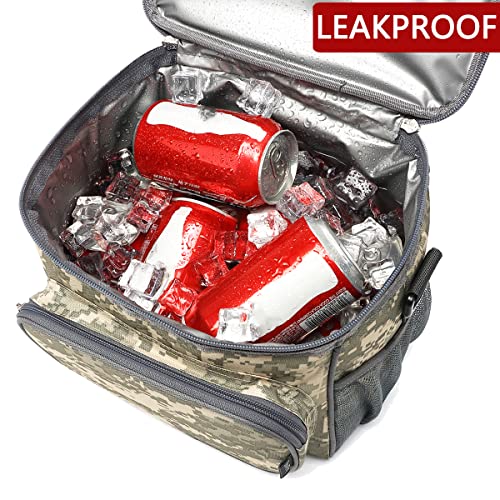 FlowFly Insulated Reusable Lunch Bag Adult Large Lunch Box for Women and Men with Adjustable Shoulder Strap,Front Zipper Pocket and Dual Large Mesh Side Pockets,DigitalCamo - color: DigitalCamo