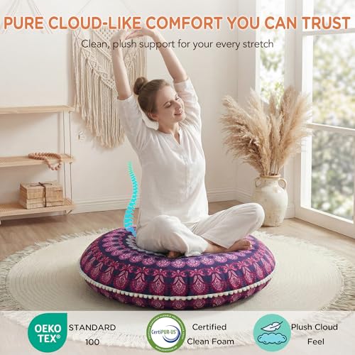 Codi 32 Inch Round Floor Pillow, Large Meditation Pouf Cushion , Memory Foam Stuffer Circle Throw Pillows - (Purple Orchid, 1 Count (Pack of 1)) - color: Round | Purple Orchid, size: 1 Count (Pack of 1)