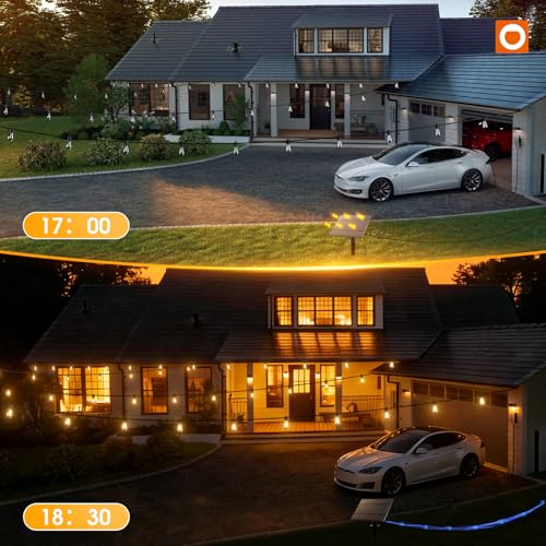 addlon 54FT(48+6) Solar String Lights Outdoor Waterproof with USB Charging & Remote Control - Dimmable Solar Power Patio Lights with LED Bulbs for Porch, Garden, Yard, Market, Bistro - Last for 20+Hrs - size: 48+6FT(16 Sockets)