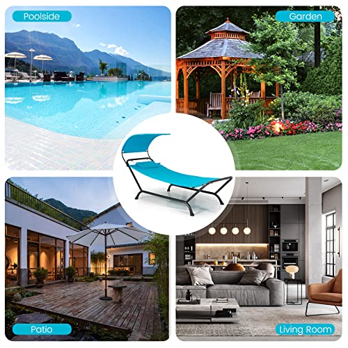 Tangkula Hammock with Stand Included, Heavy Duty Outdoor Hammock with Adjustable Canopy, Rustproof Metal Stand, Pillow, Storage Pocket, Hammock Bed with Stand for Backyard Lawn Poolside (Blue) - color: Blue