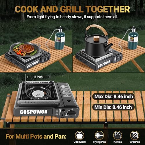 Propane or Butane Stove with Windblocker, Dual Fuel 10,000 BTU Portable Gas stove for Camping, Automatic Ignition Gas Stove with Adapter Hose Carrying Case & Griddle for Hiking (Fuel Not Included) - color: Classic Black