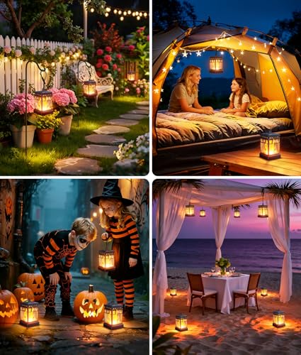 KOOPER Hanging Solar Lanterns Outdoor Waterproof, 2PCS Flickering Flame Hanging Solar Lights for Outside, Outdoor Solar Lanterns up to 12 Hours, Lanterns Decorative for Patio Porch Yard Garden Decor - style: 2 Pack