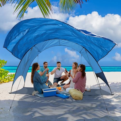 Beach Tent - Beach Shade Canopy Compact Fold (16.9x3.9″), Own Patent, 360° Ventilation, Large Side Storage Pocket, UV Protection Portable Sun Shelter for Beach (Blue, 106*65*61″ with 74.8*98.4″ sail) - size: 106*65*61″ with sail