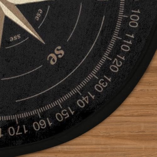 Compass Rose Round Area Rug, Artwork Black Non-Slip Circle Rug for Bedroom Living Room Outdoor Study Playing Floor Mat Carpet, 5.2' Diameter - color: Compass, size: 5.2' Diameter