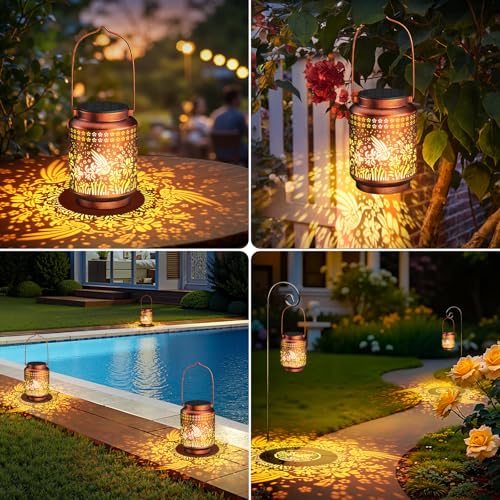 KOOPER 2 Pack Solar Lanterns Outdoor Waterproof Mothers Day Gifts for Women Mom Grandma, Metal Hummingbird Hanging Solar Lantern Outdoor, 2 Modes Outdoor Decoration for Yard, Patio, Garden, Porch - size: Bronze, style: Hummingbird