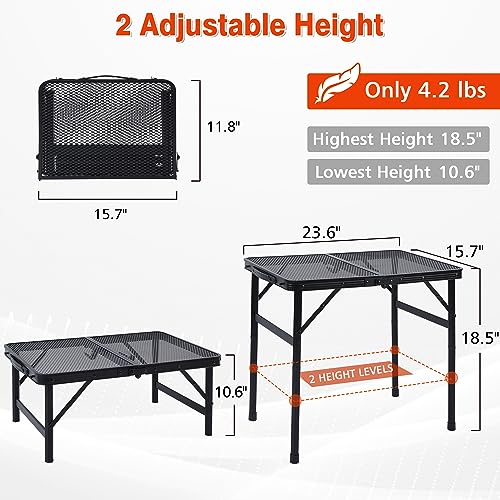 JOUYEK Camping Table, 2x1.3 FT Portable Folding Grill Table, Lightweight Height Adjustable Metal Tables with Mesh Desktop and Mesh Bag, Outdoor Tables for Camping, Picnic, Beach and BBQ, Black - style: 2x1.3 FT