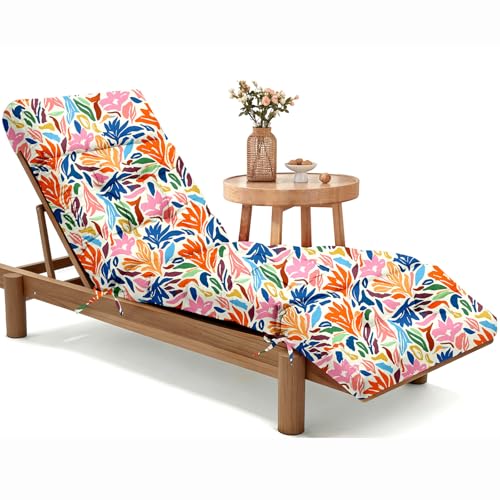 MAGIC ELEPHANT Chaise Lounge Cushion Outdoor, Memory Foam Patio Lounge Chair Cushion with Ties for Outdoor Furniture, 74 x 22 x 4 Inch (Multicolor Leaves) - color: Multicolor Leaves