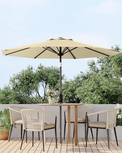 GarveeLife Outdoor Patio Umbrella, Table Market Umbrella with Push Button Tilt and Crank, 8 Sturdy Ribs UV Protection Waterproof for Garden, Deck, Backyard, Pool - color: Beige, size: 9FT