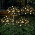 Lewondr Firework Solar Garden Lights 4 Pack, 120 LED Solar Firework Lights with 8 Lighting Modes, Waterproof Sparkler Starburst Solar Lights Outdoor for Yard Porch Patio Backyard, Warm - size: 4 Pack, style: Firework Warm White Light
