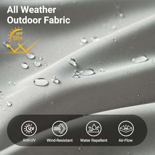 HOOOWOOO Outdoor Patio Umbrella With Solar Light,15 Ft Large Beach Umbrella,UV Protection Picnic Market Parasol Sunshade W Base Crank Handle For Backyard Deck Pool Shade - color: Light Gray