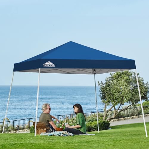 EAGLE PEAK 10x10 Slant Leg Pop-up Canopy Tent Easy One Person Setup Instant Outdoor Beach Canopy Folding Portable Sports Shelter 10x10 Base 8x8 Top (Dark Blue) - color: Dark Blue, size: 10x10
